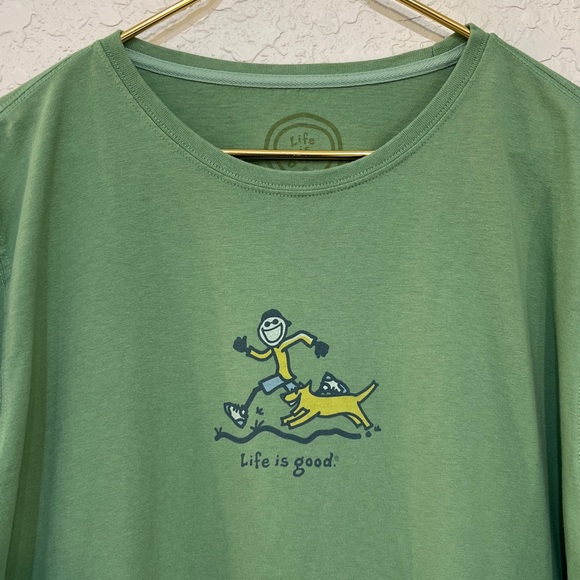 Life is Good Green Running Dog Graphic Long Sleeve Tee Shirt Women’s XL - Picture 3 of 10